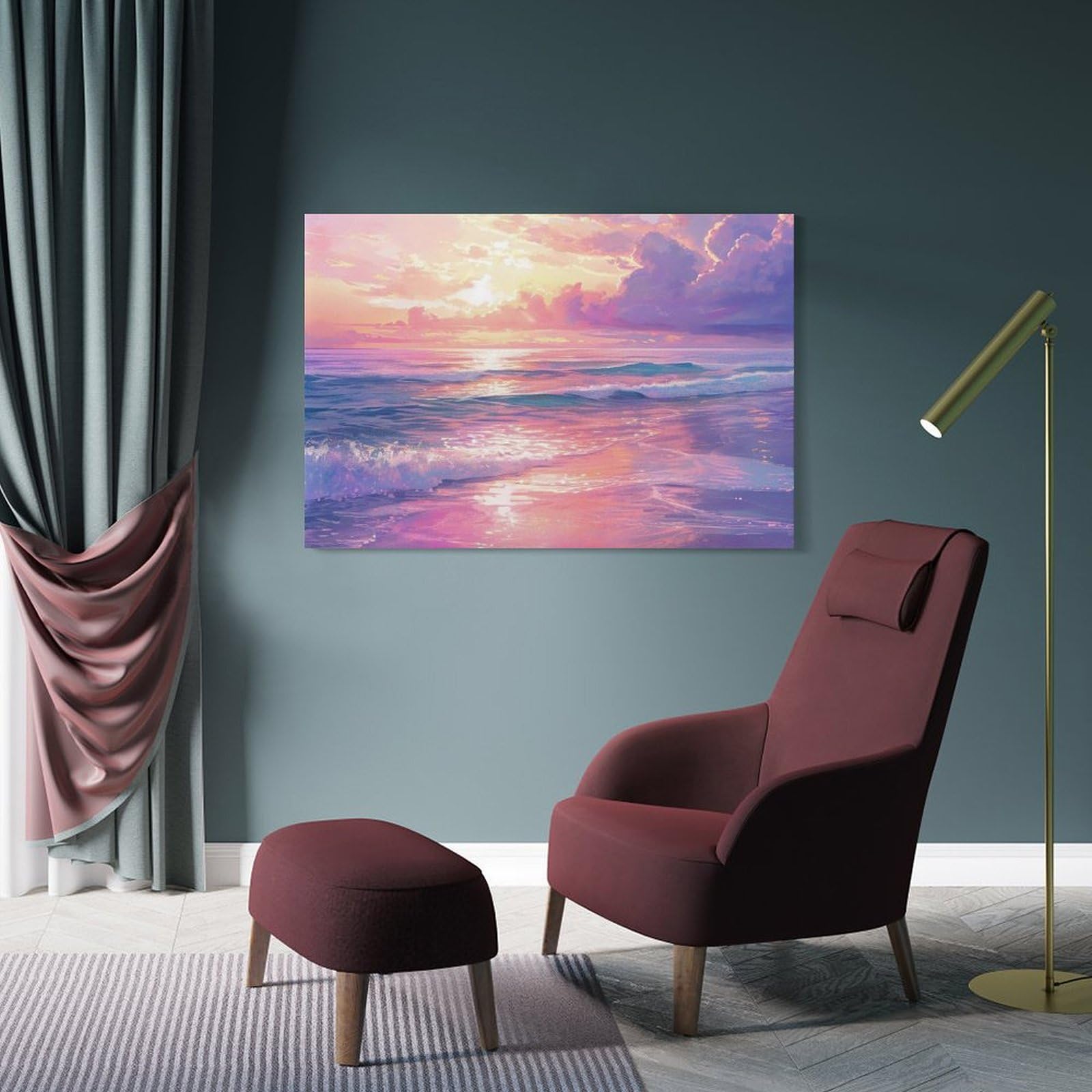 Amazon.co.jp: 絵画 ピンクとブルーの海景水彩画インテリア 絵画 魅力